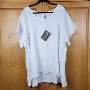 Flax Women's White Linen Short Sleeve Button Back Shirt - Size 24-26
